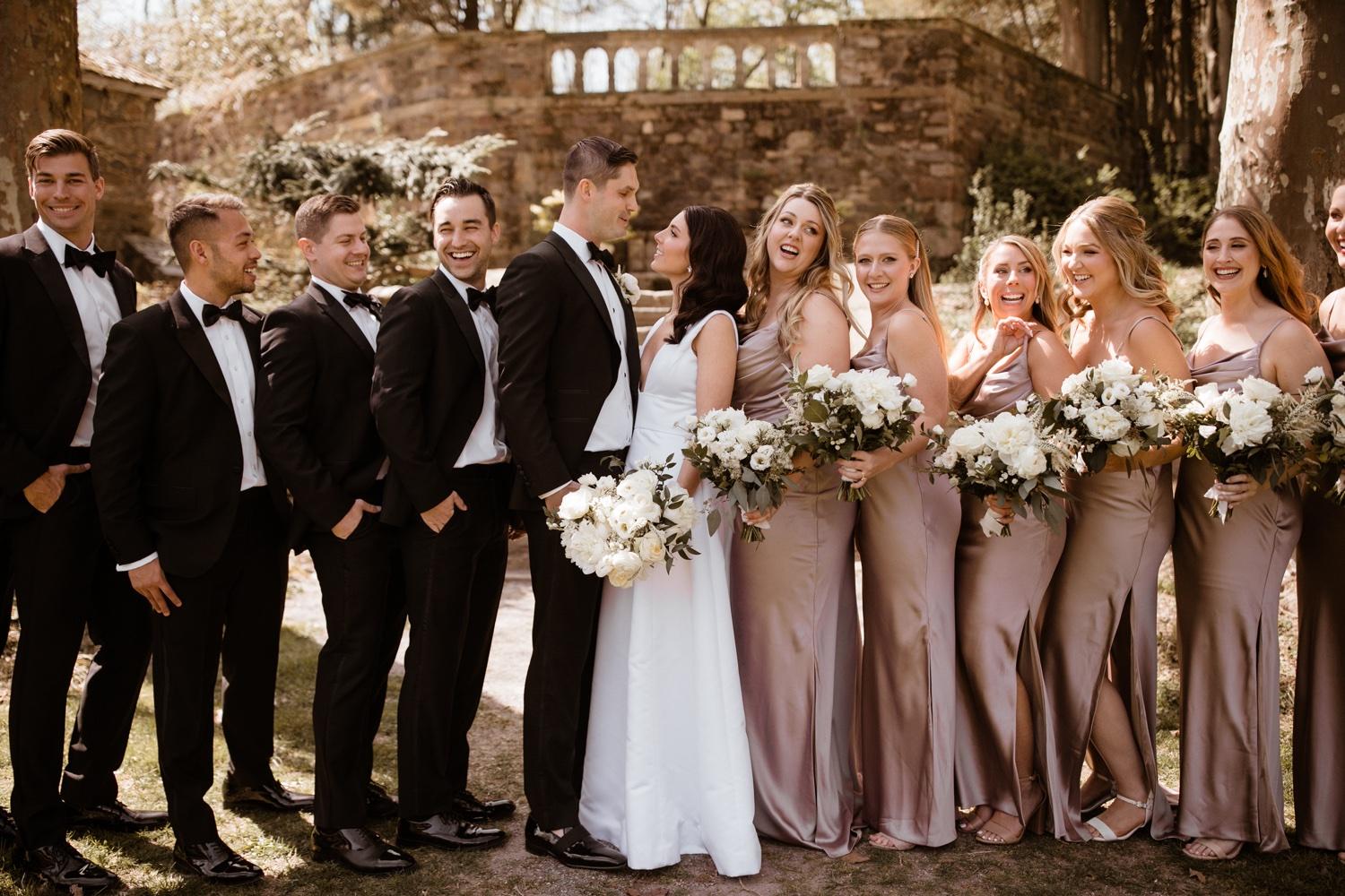 Bridal party, bridesmaids, groomsmen, parque at ridley creek state park