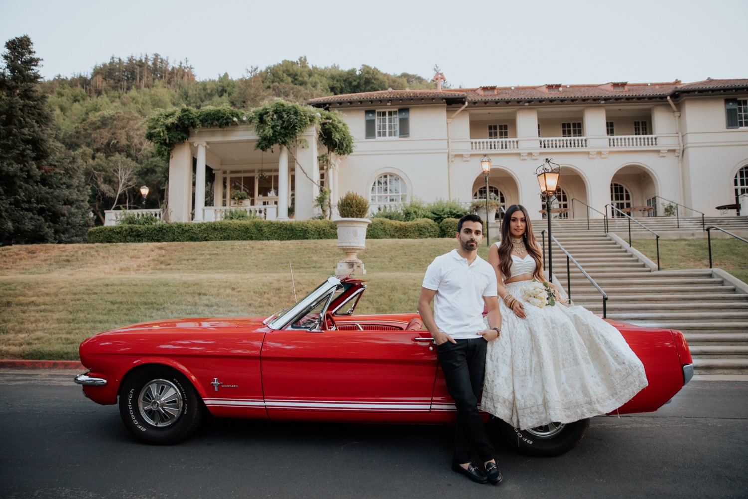 Smiling Groom Embracing Bride In Vintage Car Free Stock Photo and Image  478727520