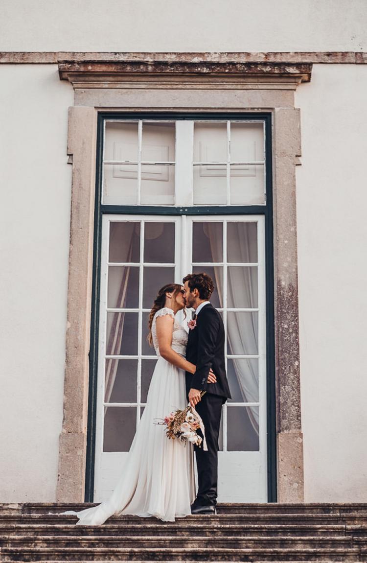 Modern Portugal elopement at colorful Pena Palace